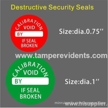 Custom Destructive Calibration Labels,tamper Evident Qc Security Seals,round Destructible Calibration Void Stickers 